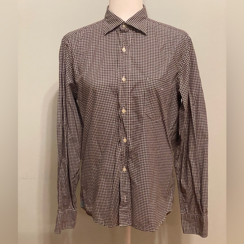 Gorgeous Hartford men’s button down shirt, tight blue plaid /gingham size s
